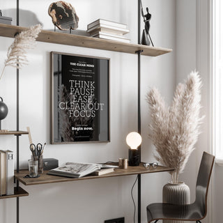 Workspace decorated with minimalist black Wall Art Quotes for Home.