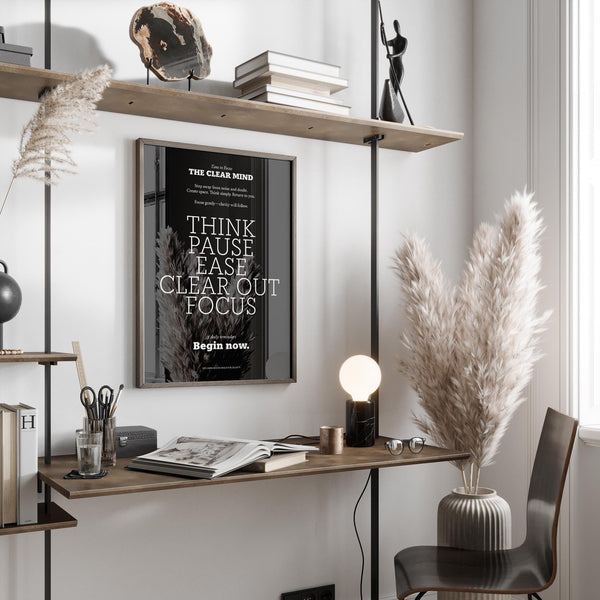 Workspace decorated with minimalist black Wall Art Quotes for Home.