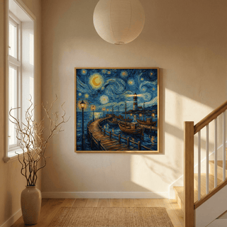 Van Gogh Poster featuring Blue and Yellow for hallway wall decor