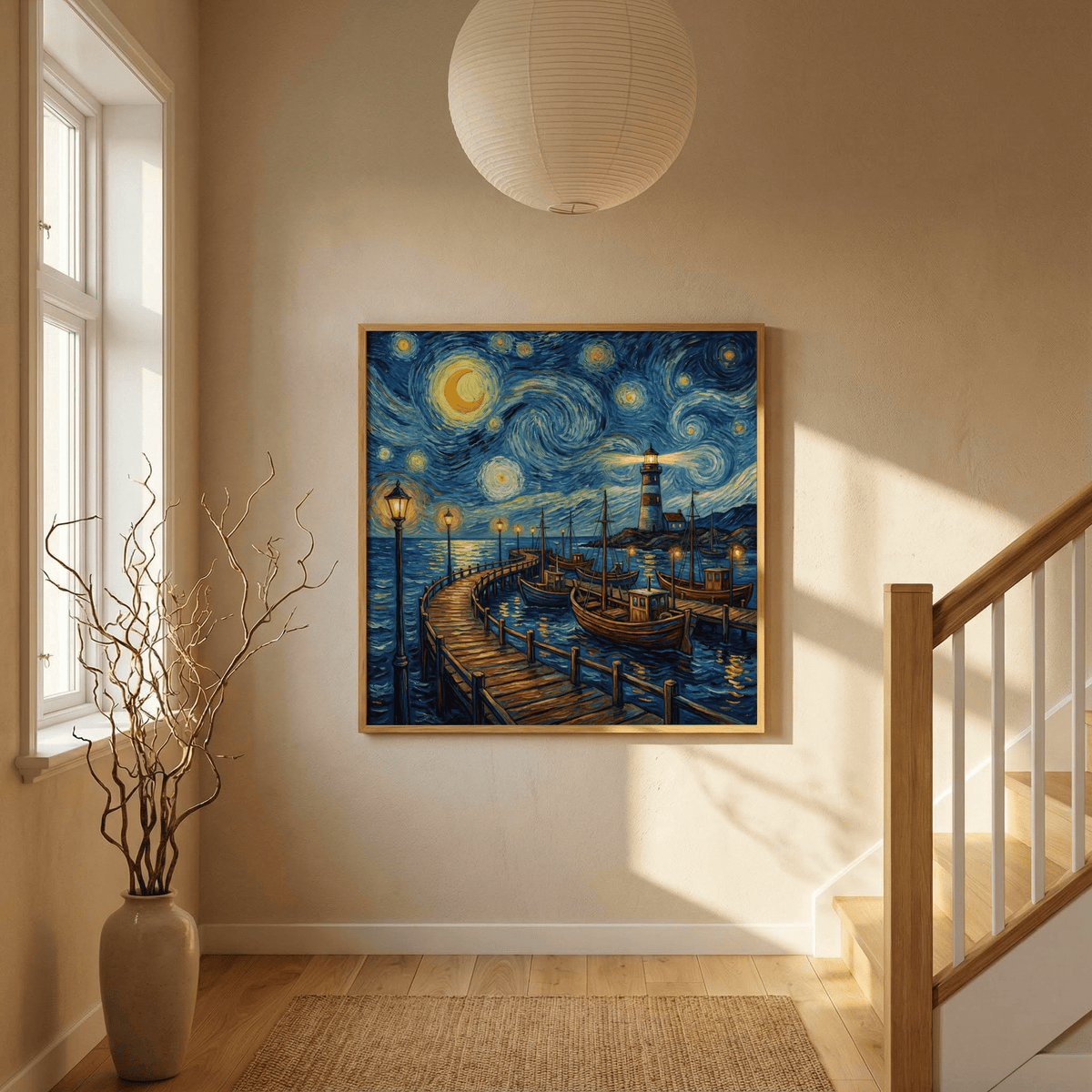 Van Gogh Poster featuring Blue and Yellow for hallway wall decor
