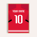 Individuelles Fußballtrikot – rot mit schwarzem Ärmelstreifen — wooden-frame main image
