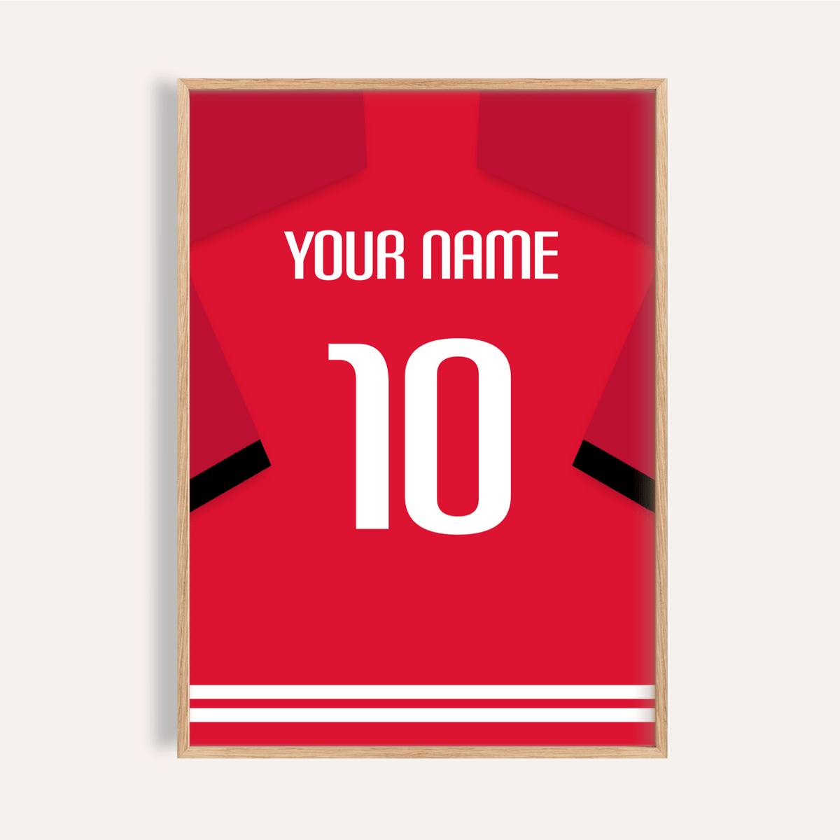 Football Shirt Poster in Red with Black Sleeve Stripe