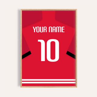 Football Shirt Poster in Red with Black Sleeve Stripe
