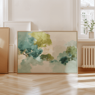 Modern Green Abstract Art poster in Green and Beige for dining area