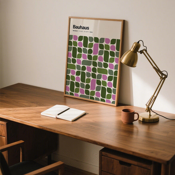 Graphic grid design in Bauhaus Exhibition 1923 print for home interiors.