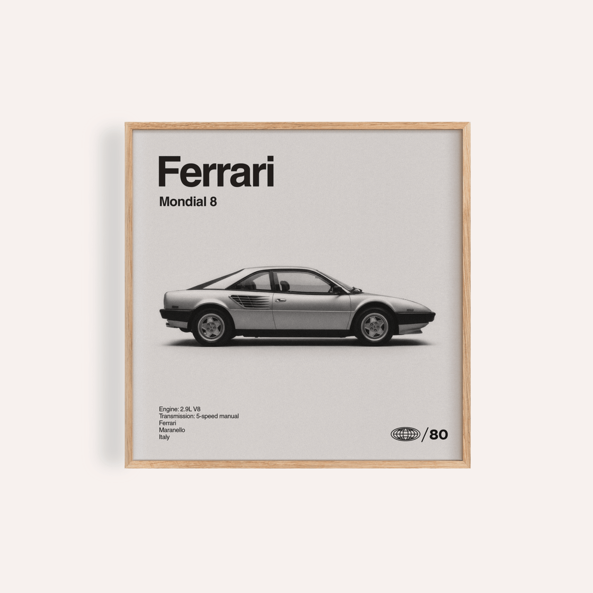 Ferrari Mondial 8 Poster, Gray and Black, office wall art print