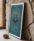 Colorful Nature Print depicting folk-inspired lotus, birds, and dragonflies