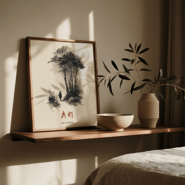 Asian Ink Art wall art in Gray and White for office space