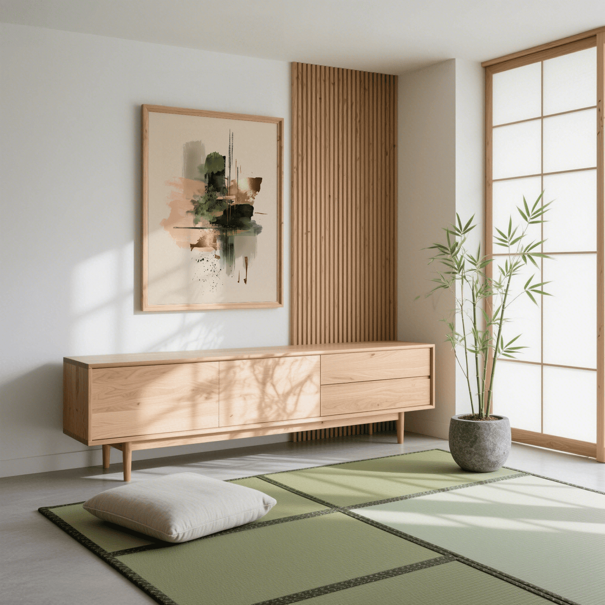 Stylish Pink and Green Print art print for a modern dining room, featuring Green, Pink, Beige, Gold.