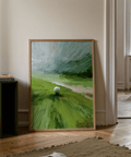 Minimalist golf landscape Abstract Green Wall Art with brush texture
