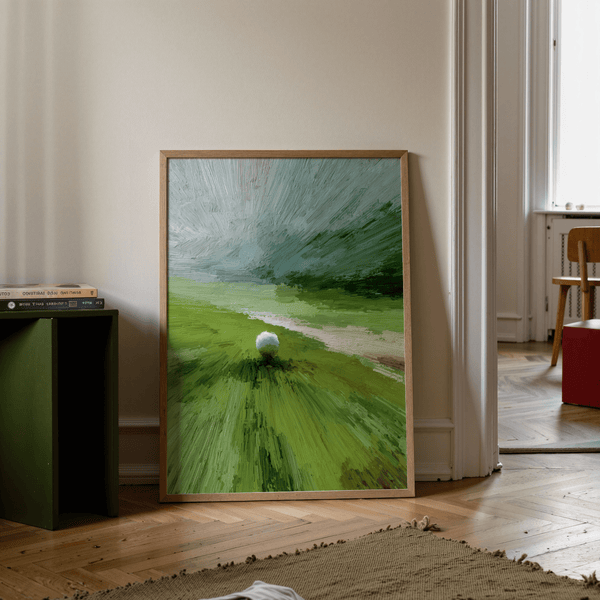 Minimalist golf landscape Abstract Green Wall Art with brush texture