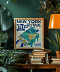 New York Jazz Festival Print poster with Green, Blue, Beige for music lover's room