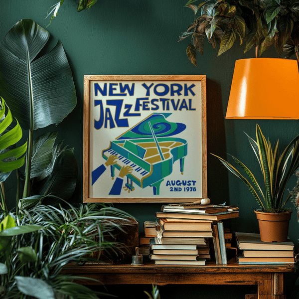New York Jazz Festival Print poster with Green, Blue, Beige for music lover's room