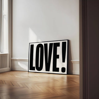 Minimalist LOVE print used as striking large motivational posters decor
