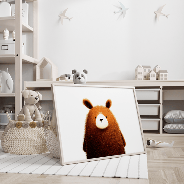 Nursery wall art Cute Bear Print in Brown, White, Beige colors