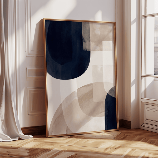 Shapes Minimalist Print art print in White and Beige for bedroom display