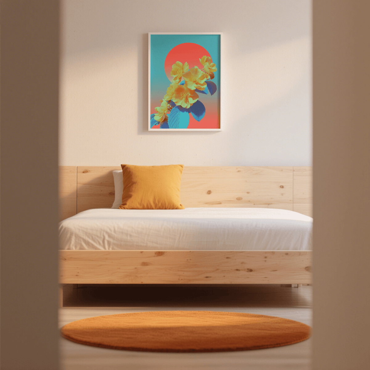 Vibrant Floral Wall Art with pink and yellow for nursery art print design