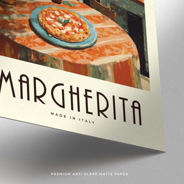Coastal print with vintage Italian food elements like fresh pizza and local produce.