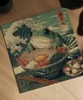 Frog Ramen Art poster, perfect green and blue kitchen wall art