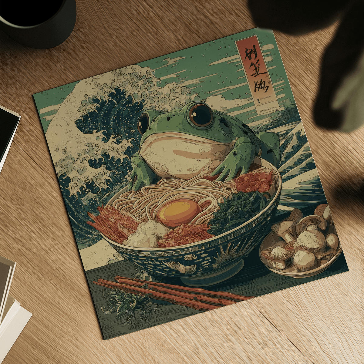 Frog Ramen Art poster, perfect green and blue kitchen wall art