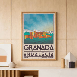 Close-up of GRANADA ANDALUCÍA typography on Spanish City Poster wall art