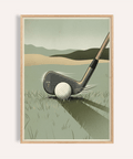 Framed-style mockup of Golf Iron Seven Print poster with 7 iron and golf ball illustration
