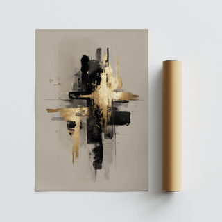 Modern abstract Black and Gold Poster featuring Yellow, Beige, and Black for office