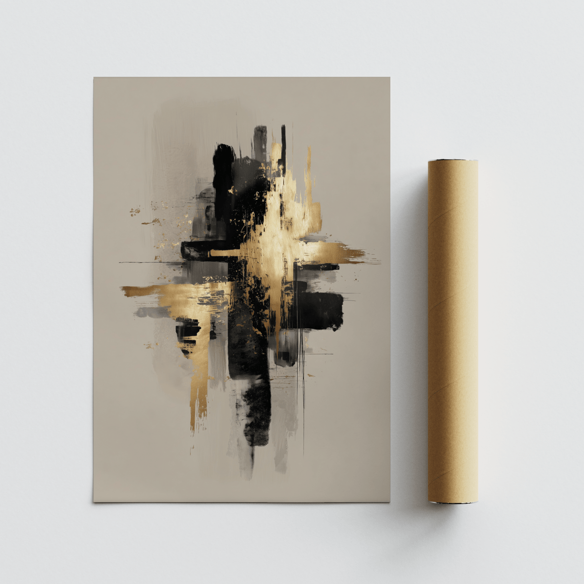 Modern abstract Black and Gold Poster featuring Yellow, Beige, and Black for office