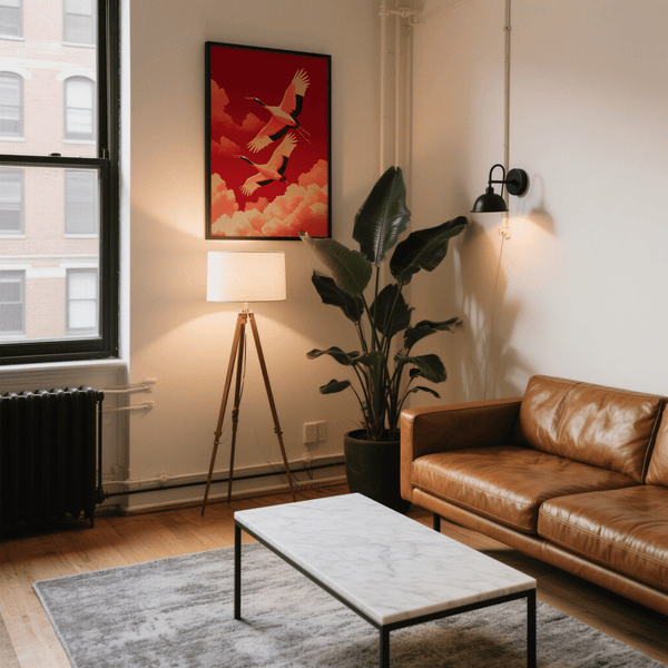 Cranes Flying Wall Art, red-themed, study, wall art