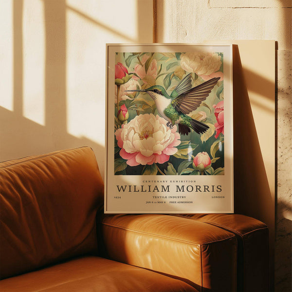 Delicate hummingbird prints surrounded by warm green foliage for hallway walls