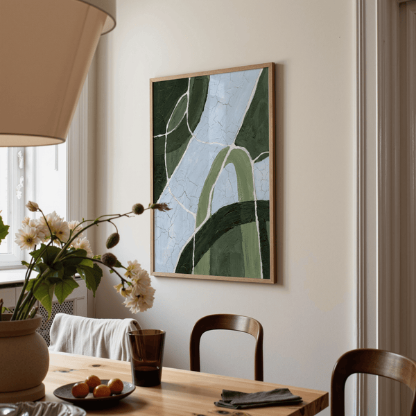 Green and Blue Art canvas style print, Green, Blue, White for lounge