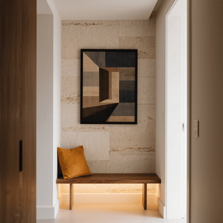Contemporary Abstract Geometric Wall Art print with Brown and Beige for hallway