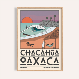 Mexico Beach Art Print depicting turquoise wave and surfers