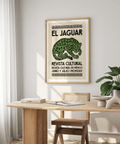 Gallery mockup featuring green, beige, and white jaguar art print