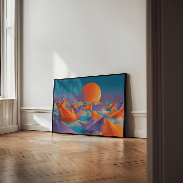 Origami Wall Art featuring blue and orange design for bedroom art print