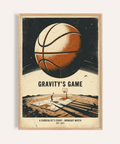 Surreal Basketball Art Print showing giant basketball above desert court under stars