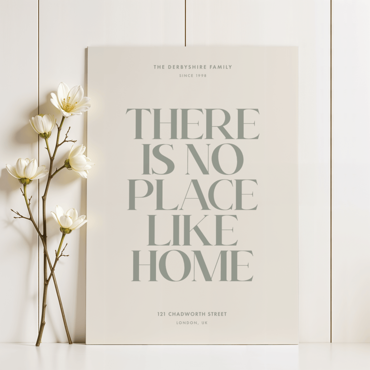 No place like home print living room decor Beige and Green wall art