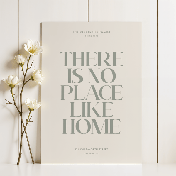 No place like home print living room decor Beige and Green wall art