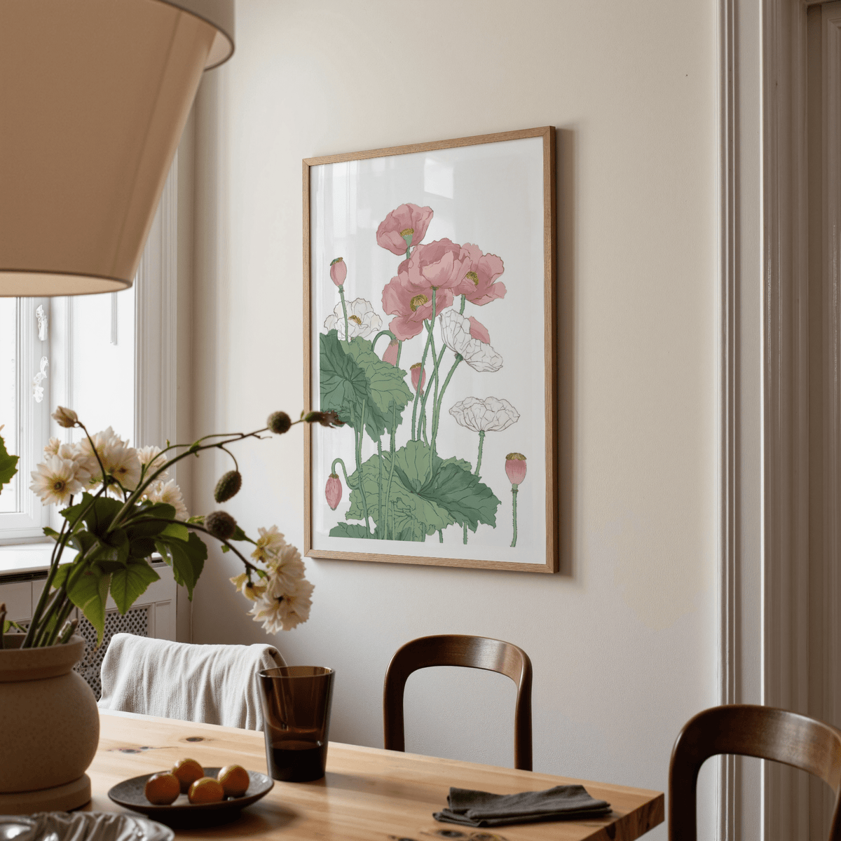 Detailed poppy poster with contour shading and subtle linework