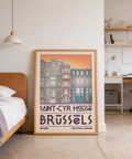 Depicting Brussels architecture wall art print with Saint-Cyr House frontage, stacked windows, and central ornamental bay