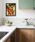 Fruit Art Print, orange and beige tones, kitchen art print, vivid wall decor