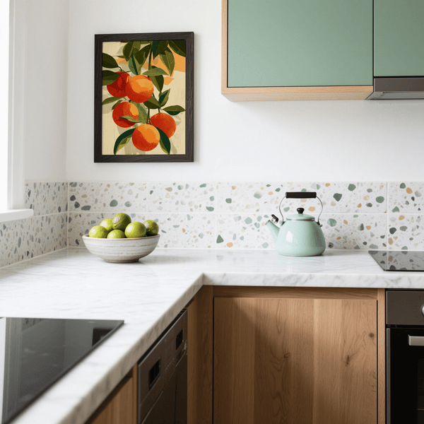 Fruit Art Print, orange and beige tones, kitchen art print, vivid wall decor