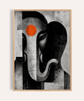 Framed view of Abstract Ganesh Wall Art poster showing stylized elephant head and long curved trunk