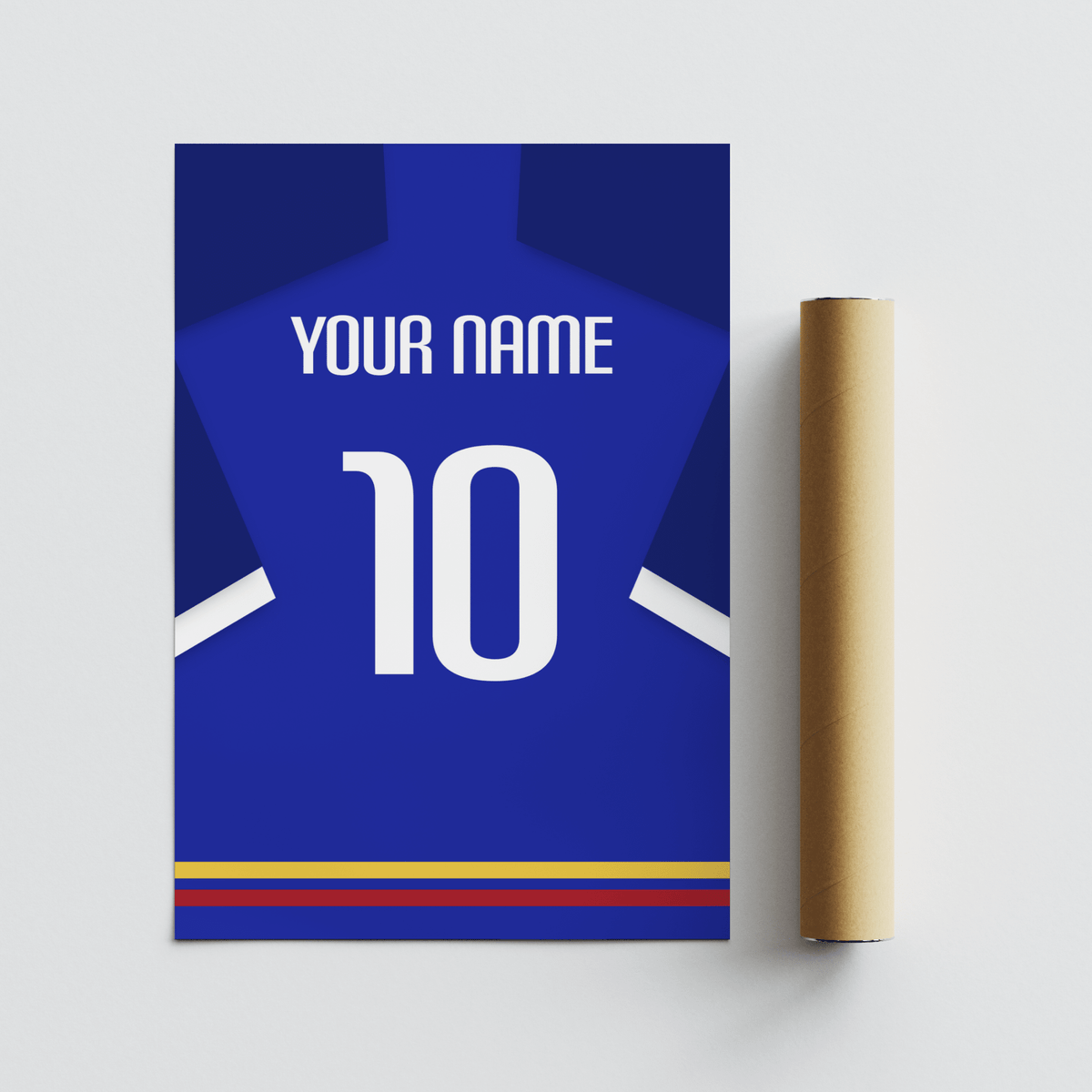 Cropped sleeves and back-of-shirt poster design with big number and name