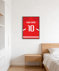 Minimal football shirt print showing vertical pinstripes, number 10, and YOUR NAME lettering