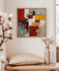 Textured Colorful Abstract Poster Art in yellow, red, gray for nursery spaces