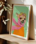 Funny Dog Art poster for eclectic living room in Pink and Orange