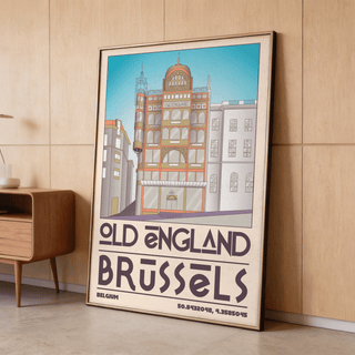 Close-up Brussels Architecture Print showing decorative panels, stacked arches, and linework facade