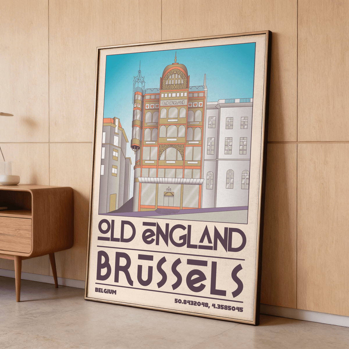 Close-up Brussels Architecture Print showing decorative panels, stacked arches, and linework facade