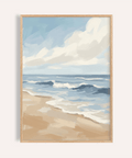 Seascape Poster with Blue, Beige, and White for living room wall art